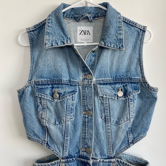 NWOT Zara Wide leg Cutout Denim Jumpsuit 26 - Picture 4 of 11